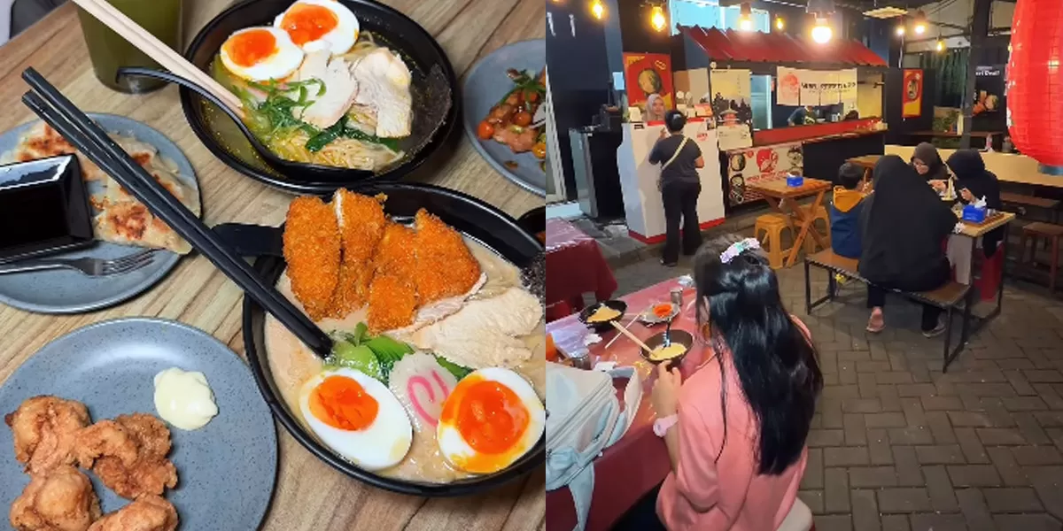 Beberapa menu yang ditawarkan Yoru Ramen Bar. Sementara terlihat pengunjung nampak menikmati ramen ala gang Jepang di Grand Galaxy, Bekasi. (instagram/kuliner_bekasi_hits)