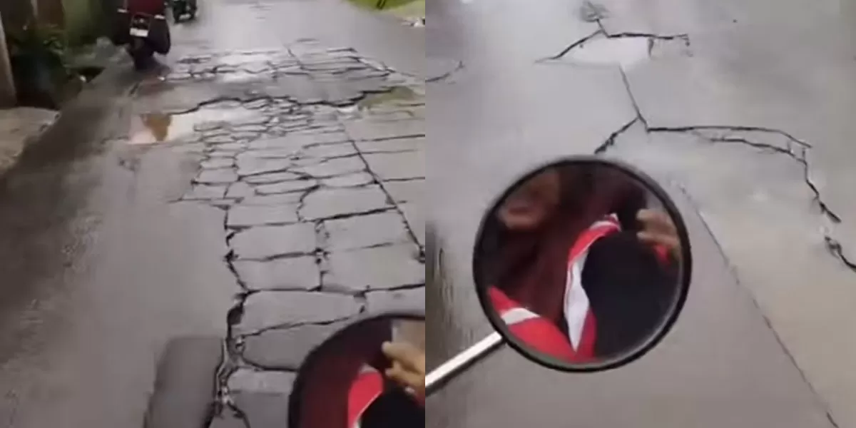 Seorang remaja mengeluhkan kondisi Jalan Benda di Kelurahan Cikiwul, Kota Bekasi, yang mengalami kerusakan dan berlubang. Dalam videonya, ia bahkan menandai akun Gubernur Jabar.  (sc instagram/gobekasi.official)