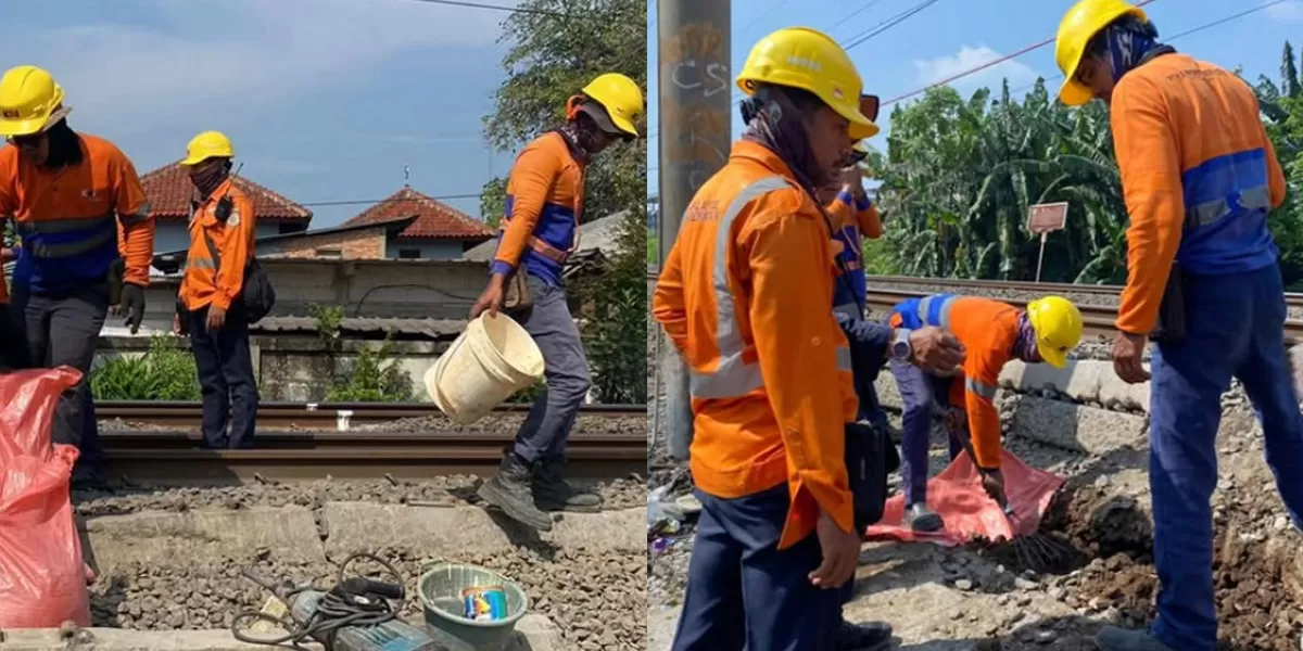 Petugas gabungan menutup akses perlintasan liar di kawasan Bekasi Timur-Tambun sebagai upaya mencegah kecelakaan di jalur rel kereta. (instagram/infobekasi.coo)