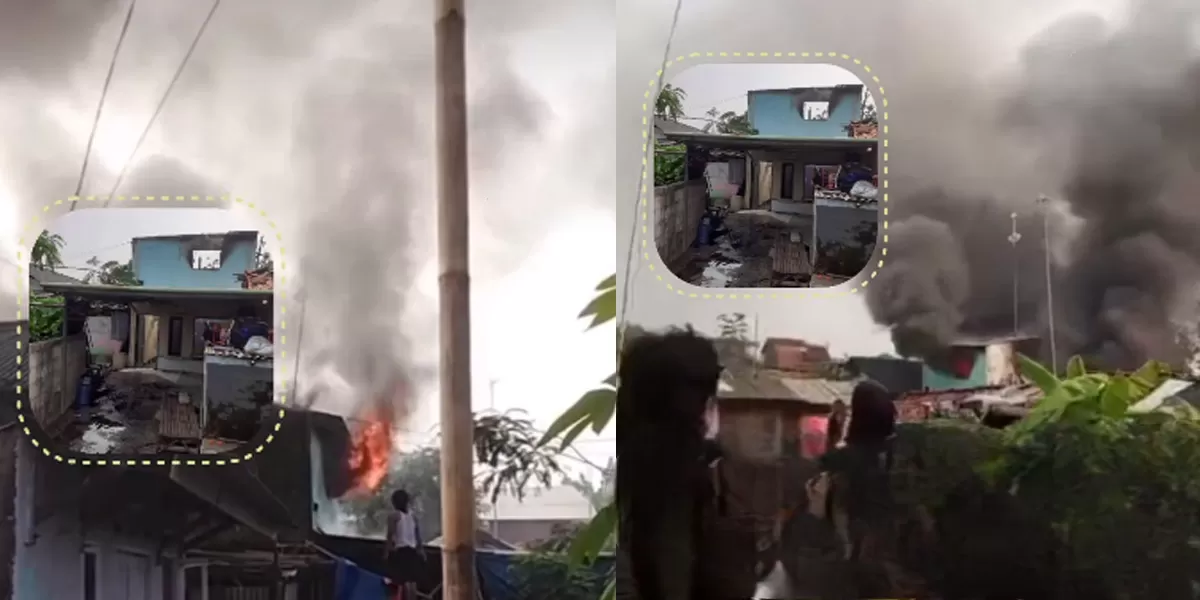Kobaran api terlihat membumbung dari sebuah rumah di Kampung Sukamantri, Sukaraya, Karangbahagia, Sabtu (30/5/2026). (instagram/bekasi.kita)