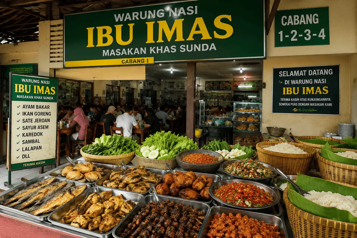 Warung Nasi Ibu Imas di Bandung dikenal sebagai salah satu rumah makan khas Sunda legendaris yang selalu ramai dikunjungi. Beragam pilihan lauk, sambal pedas khas, serta cita rasa autentik menjadi daya tarik utama bagi wisatawan maupun warga lokal.