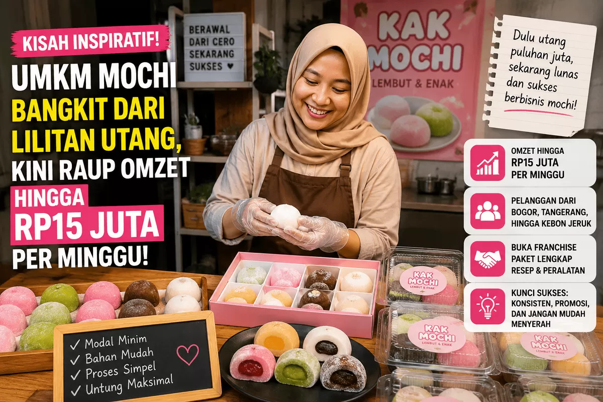 Berawal dari terlilit utang, UMKM mochi ini berhasil bangkit hingga meraih omzet mencapai Rp15 juta per minggu. Kisahnya menjadi inspirasi bahwa kerja keras dan konsistensi mampu mengubah usaha kecil menjadi bisnis yang sukses.