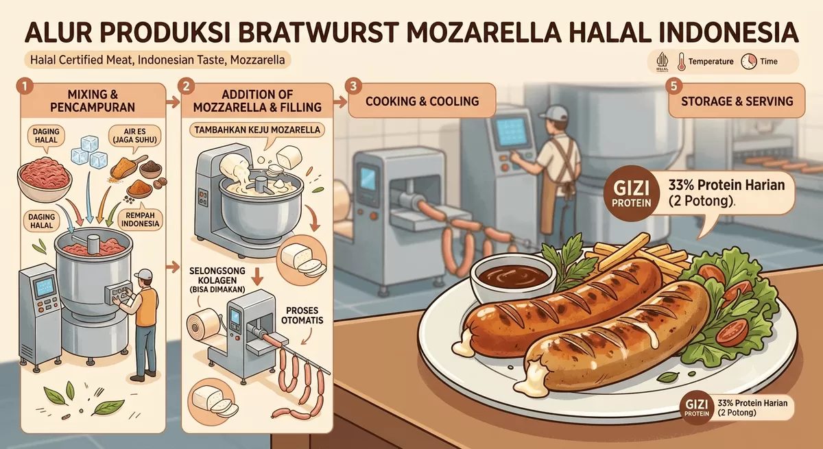 Siapa sangka, sosis khas Jerman ini sudah diproduksi di Indonesia dengan teknologi modern dan cita rasa yang disesuaikan dengan lidah Nusantara.