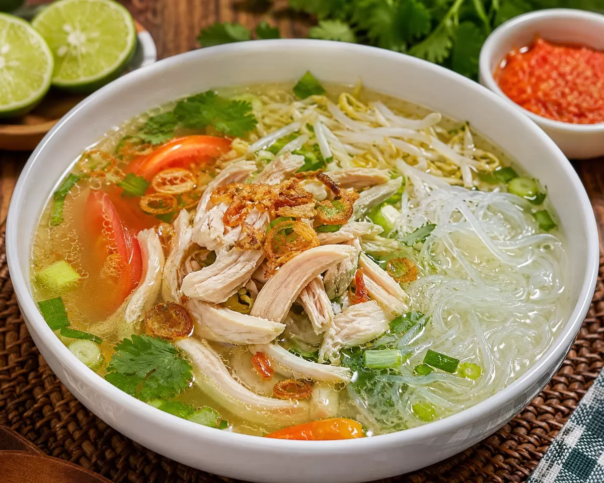 Soto kuah bening yang gurih, segar, dan kaya rempah. Cocok dinikmati kapan saja, apalagi saat masih hangat! 