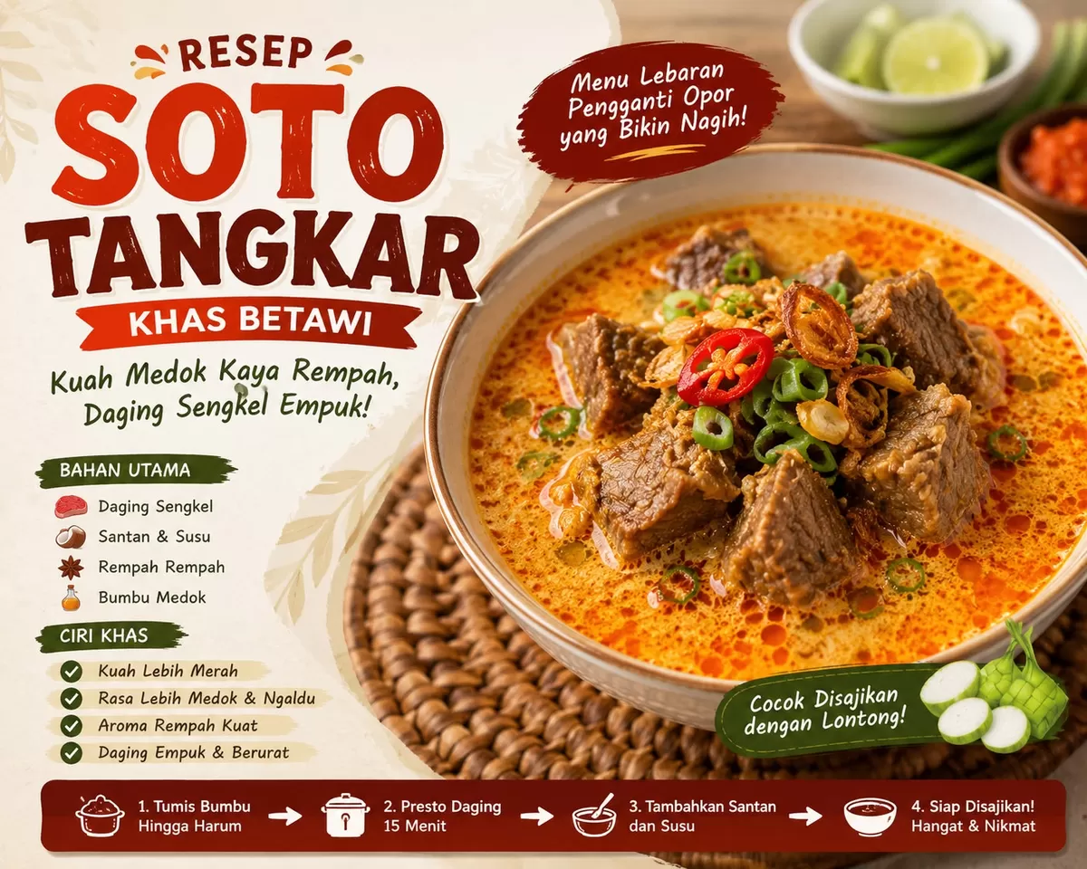 Lebaran makin spesial dengan Soto Tangkar Betawi! Kuah gurih kaya rempah, daging empuk, bikin susah berhenti makan.