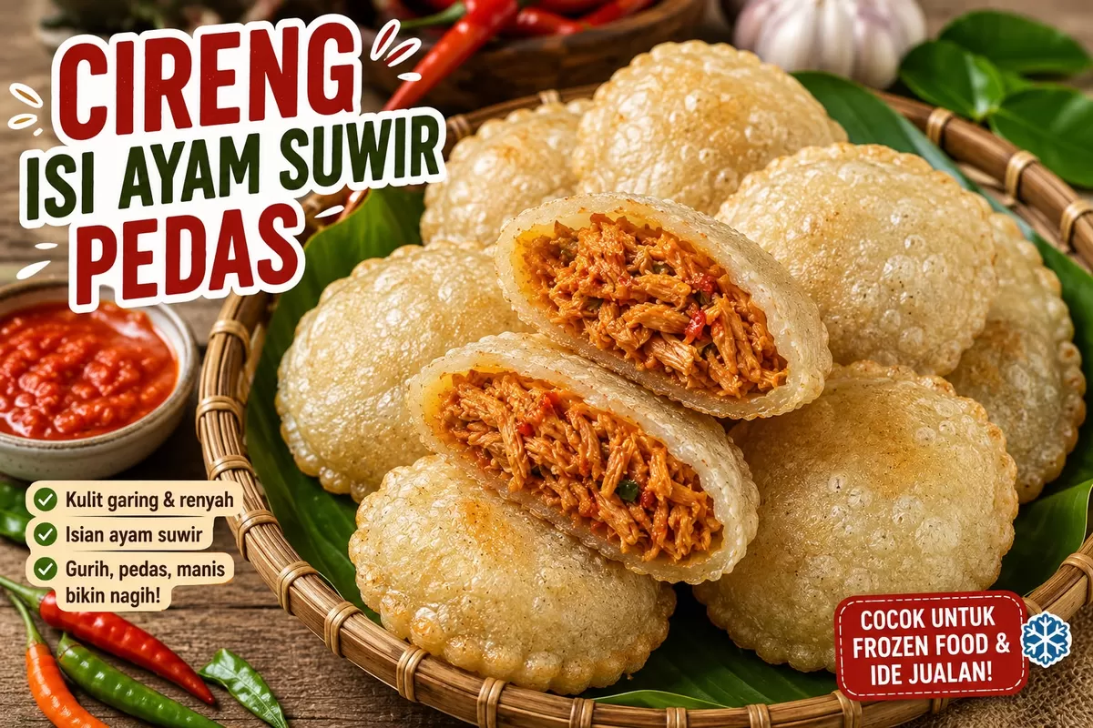 Cireng isi ayam suwir pedas super crispy, renyah di luar lembut di dalam, cocok jadi camilan favorit sekaligus ide jualan! 