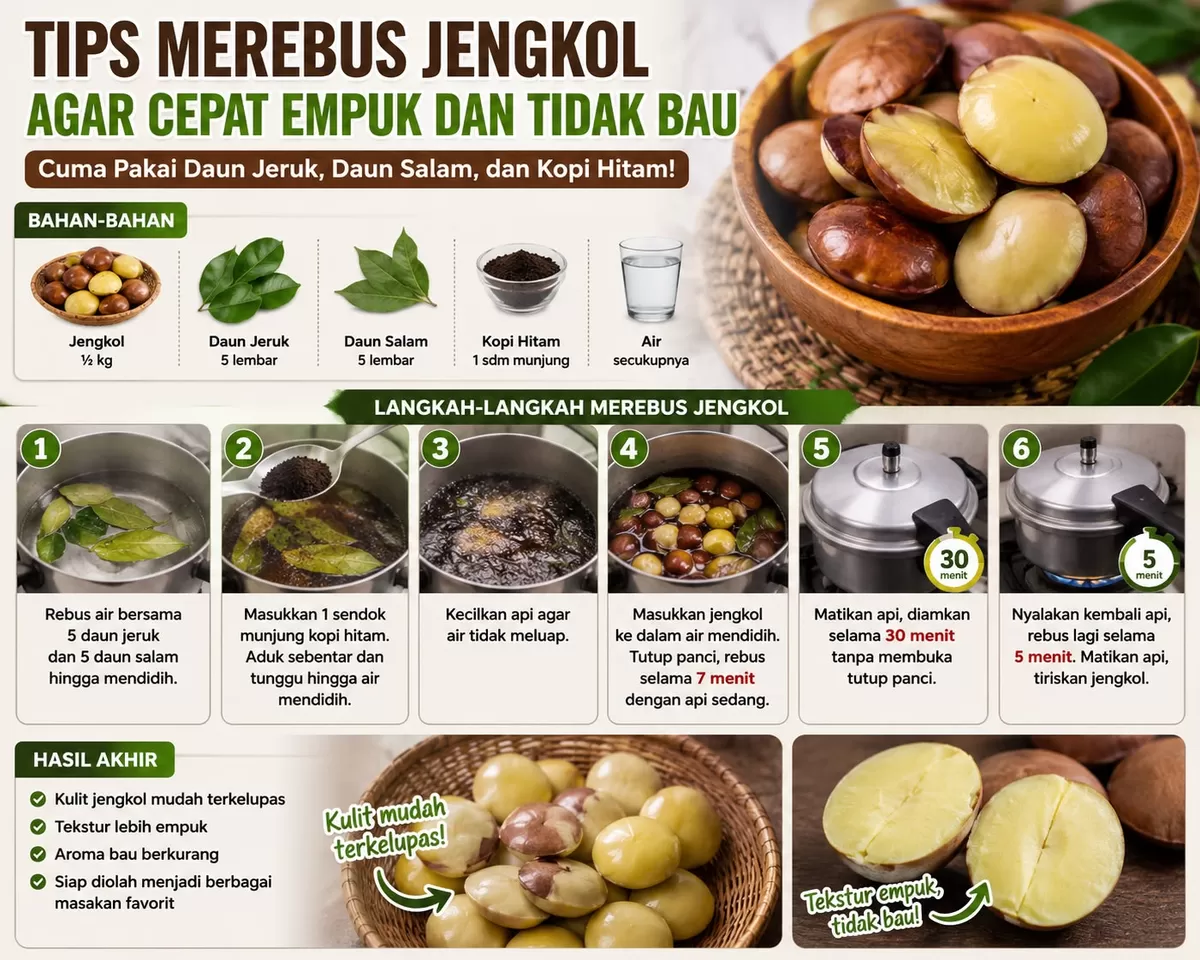 Jengkol cepat empuk dan bau berkurang? Bisa! ???? Cukup rebus dengan daun jeruk, daun salam, dan kopi hitam. Simak tips lengkapnya