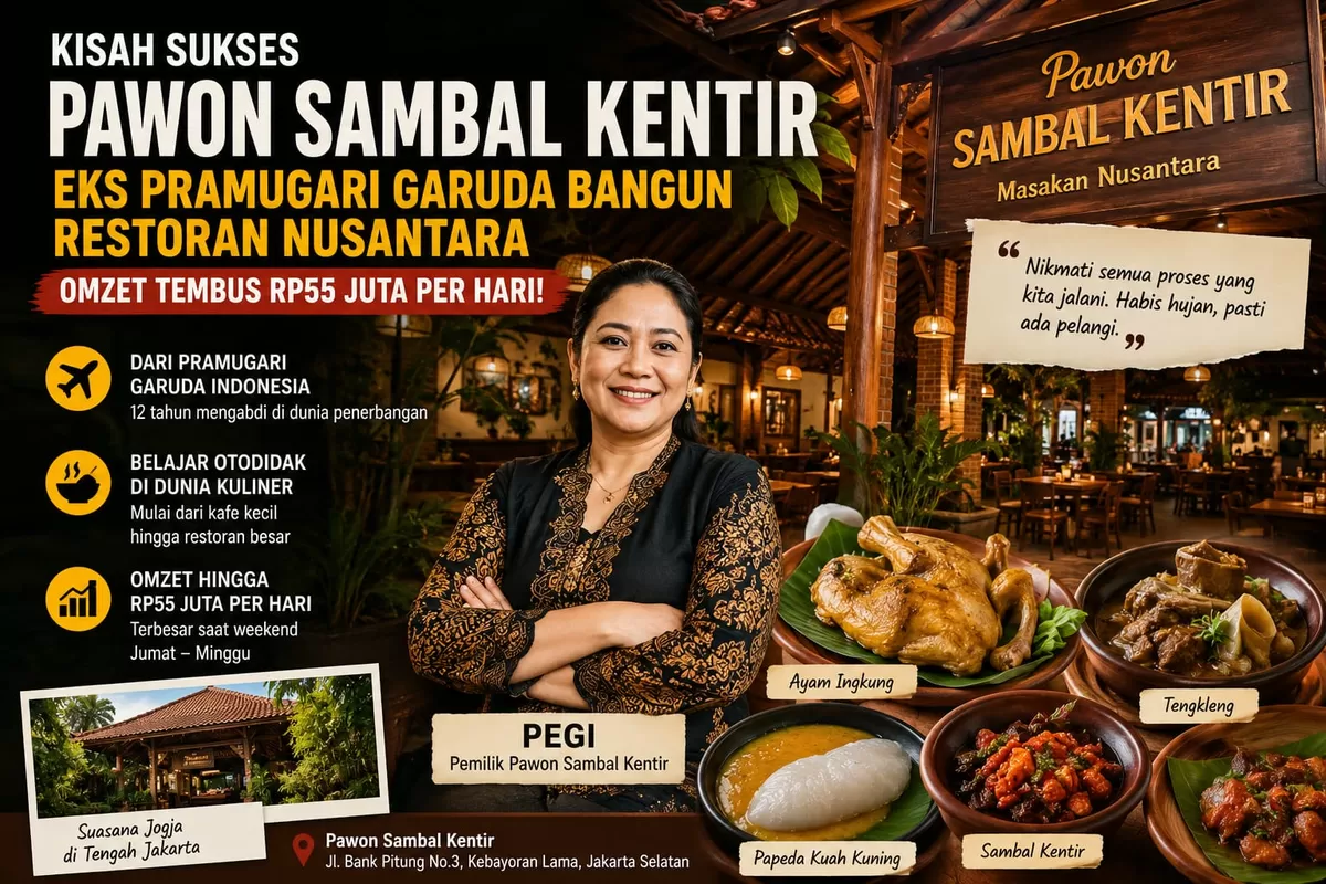 ari pramugari Garuda Indonesia hingga sukses membangun restoran bernuansa Jogja di Jakarta. Berbekal semangat belajar, kreativitas, dan pelayanan terbaik, Pegi berhasil mengembangkan Pawon Sambal Kentir dengan omzet yang mencapai puluhan juta rupiah per hari. Kisah inspiratif bahwa keberhasilan sela