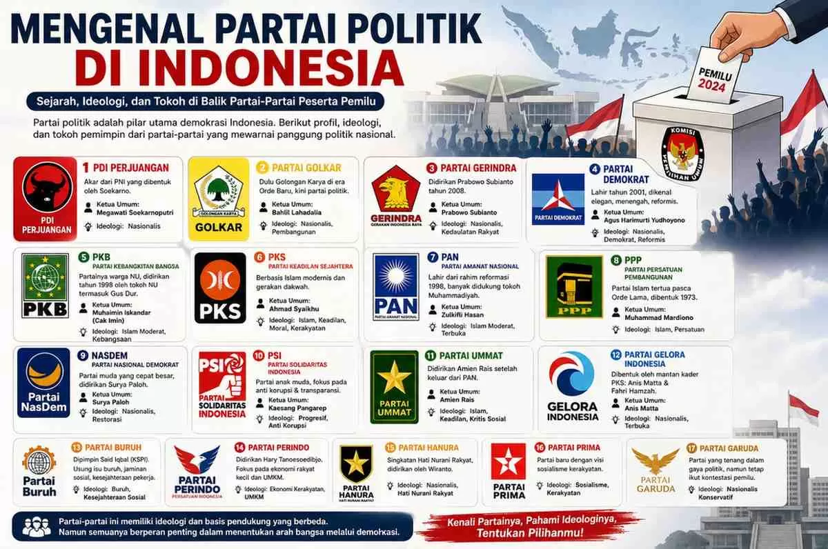 Ilustrasi dinamika partai politik di Indonesia dalam sistem demokrasi.