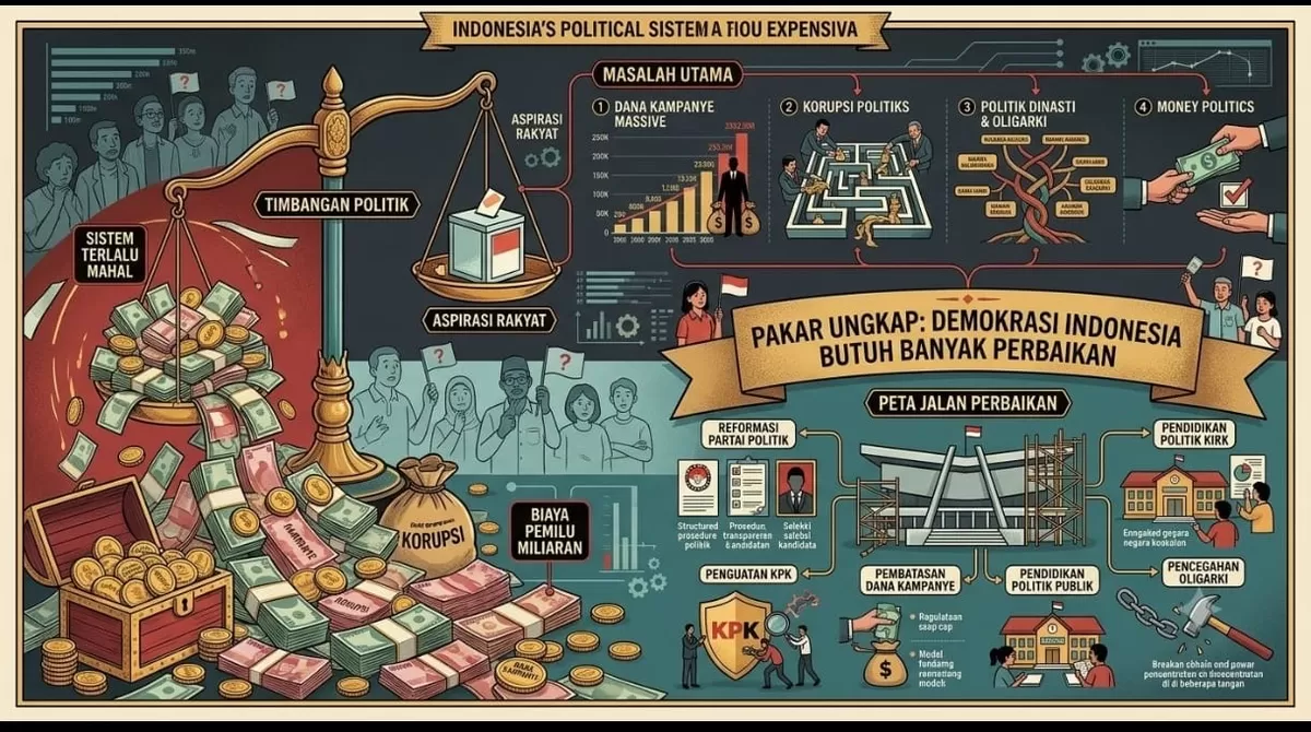 Sistem Politik Indonesia dinilai masih memiliki banyak persoalan yang harus dibenahi. Salah satu sorotan utama adalah tingginya biaya politik yang membuat demokrasi berjalan dengan tantangan besar.