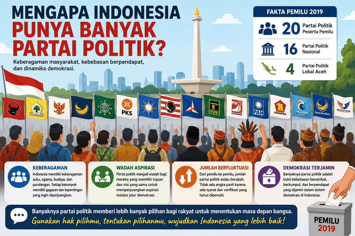 Mengapa Indonesia memiliki banyak partai politik? Keberagaman masyarakat dan kebebasan demokrasi menjadi jawabannya. Simak penjelasannya!