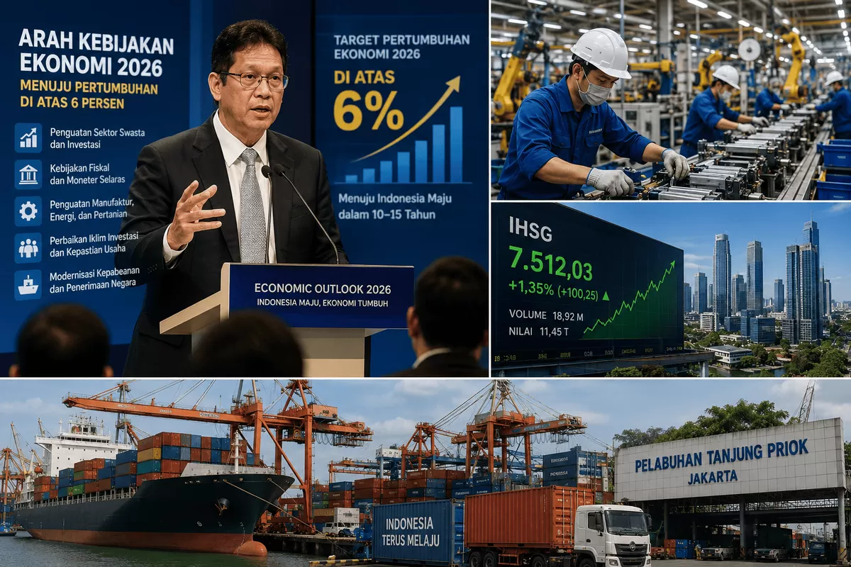 Purbaya Yudi Sadewa memaparkan strategi kebijakan ekonomi 2026 dengan fokus pada investasi, penguatan sektor swasta, manufaktur, serta sinergi fiskal dan moneter untuk mendorong pertumbuhan ekonomi Indonesia di atas 6 persen.