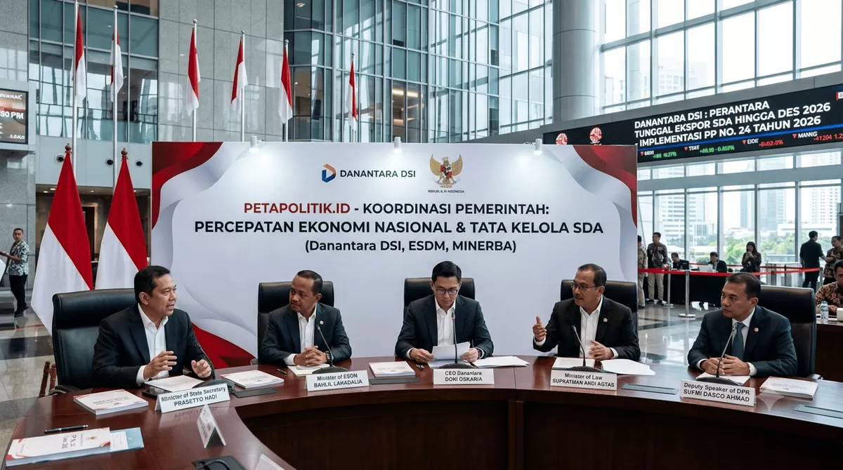 FOKUS EKONOMI: Mensesneg, Menteri ESDM, Menteri Hukum, Wakil Ketua DPR, dan CEO Danantara saat berkoordinasi membahas implementasi PP No. 24 Tahun 2026.