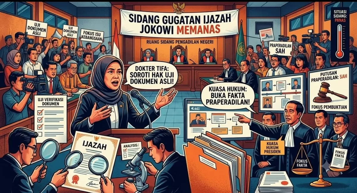 Sidang ijazah Jokowi kembali memanas! dr. Tifa menegaskan pentingnya hak untuk menguji langsung dokumen yang disebut sebagai ijazah asli di persidangan. Di sisi lain, kuasa hukum Joko Widodo mengungkap fakta-fakta terbaru terkait putusan praperadilan dan proses penyidikan yang disebut telah berjalan