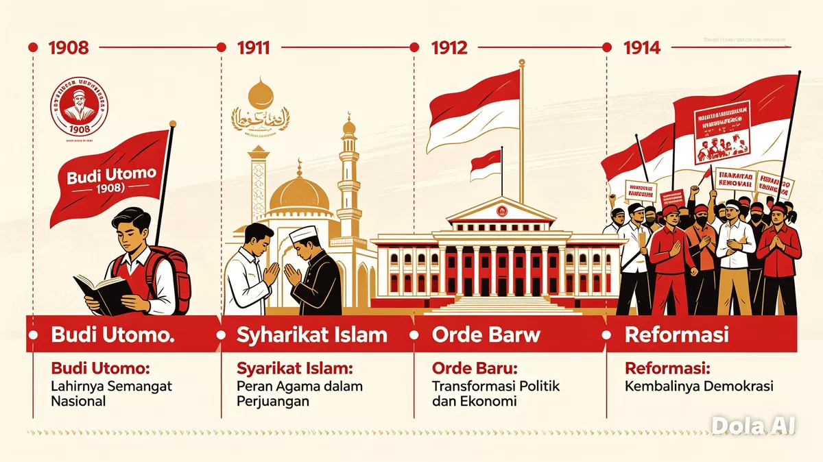 Perjalanan panjang partai politik Indonesia bermula dari Budi Utomo 1908 dan Syarikat Islam, terus bertransformasi melewati masa kemerdekaan, Orde Baru, hingga sistem multipartai era reformasi saat ini.