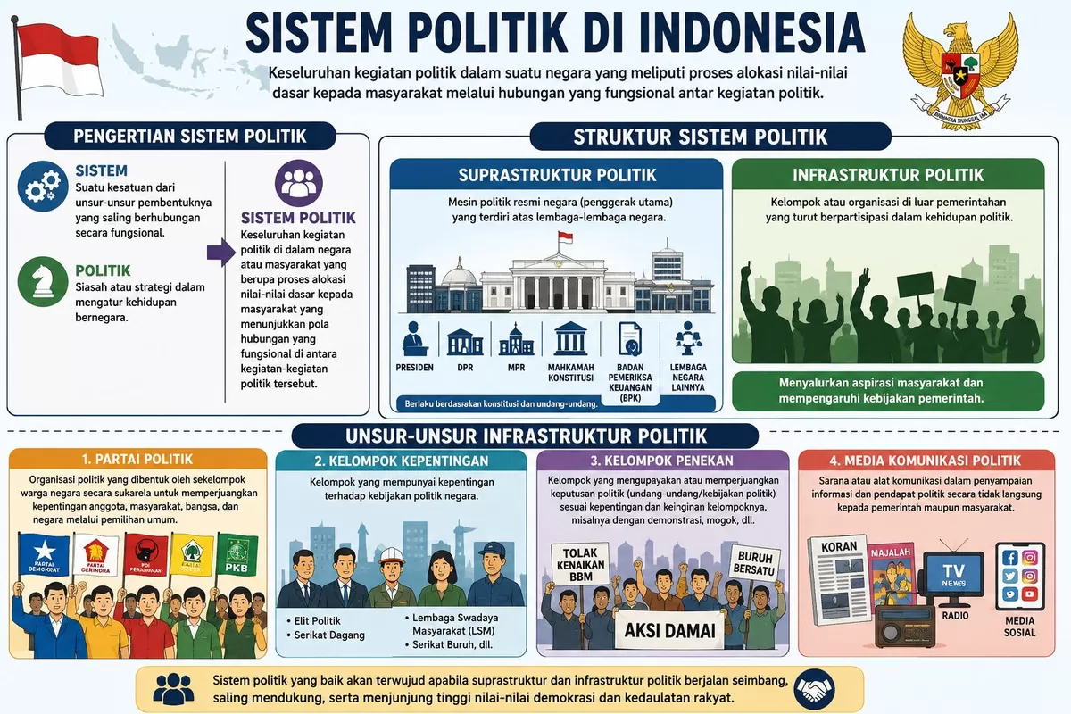 Memahami sistem politik Indonesia menjadi bekal penting untuk mengenal peran negara, partai politik, dan masyarakat dalam menjaga demokrasi