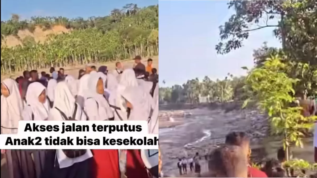 Anak-anak di Aceh Utara kesulitan akses ke sekolah karena jalan putus.  ((Instagram/rully_xabian))
