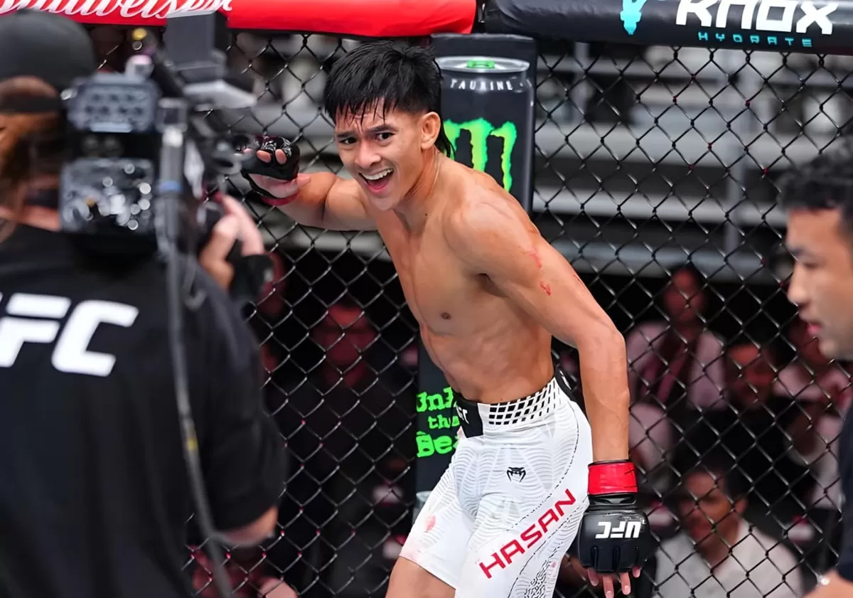 Bilal Hasan menang KO atas Nilson Rojas di debut UFC Shanghai. Kemenangan ini membuat rekornya sempurna 10-0. (Instagram/@ufc)