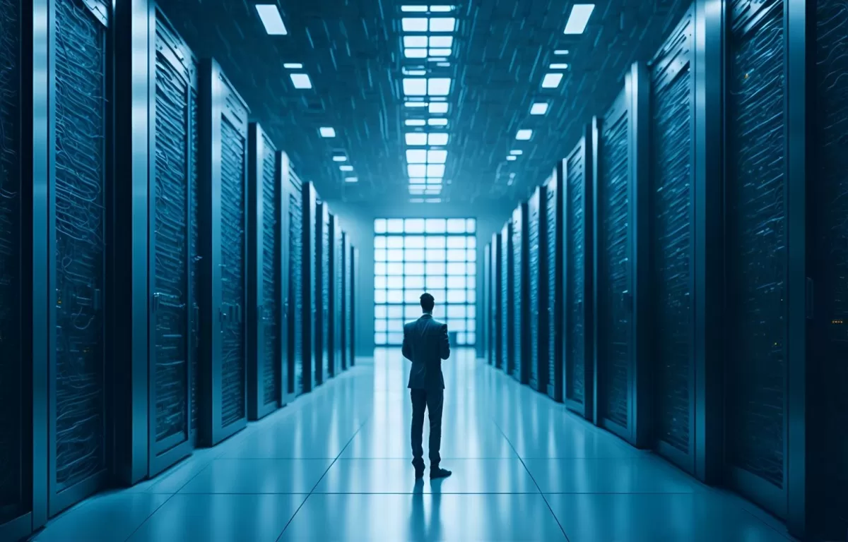 Ilustrasi pusat data atau data center. Keandalan pasokan listrik, keterisian kapasitas, dan kontribusi laba menjadi faktor penting dalam menilai prospek emiten di sektor ini. (Ilustrasi AI: TheDigitalArtist/Pixabay) ((Ilustrasi AI: TheDigitalArtist/Pixabay))