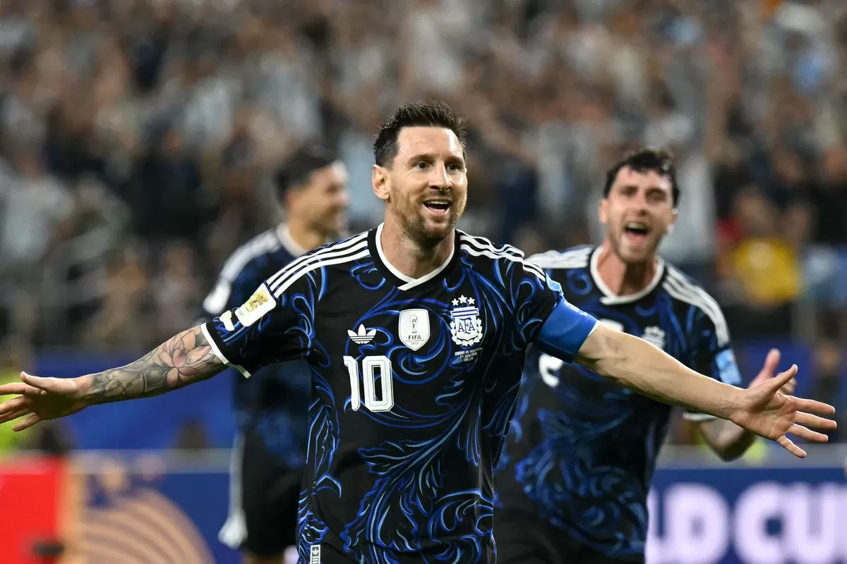 Lionel Messi rayakan gol saat Argentina kalahkan Yordania 3-1 pada laga terakhir Grup J Piala Dunia 2026 di Dallas Stadium, Minggu (28/6/2026).