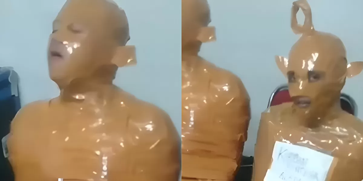 Viral dua pria dibungkus lakban diduga maling ternyata hanya konten TikTok.  (Instagram.com/@leet.media)