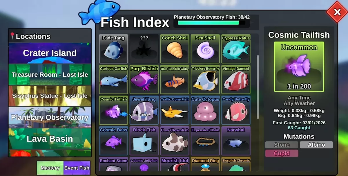Lokasi Mancing Cosmic Tailfish Fish It Guide Terbaru! - Diorama