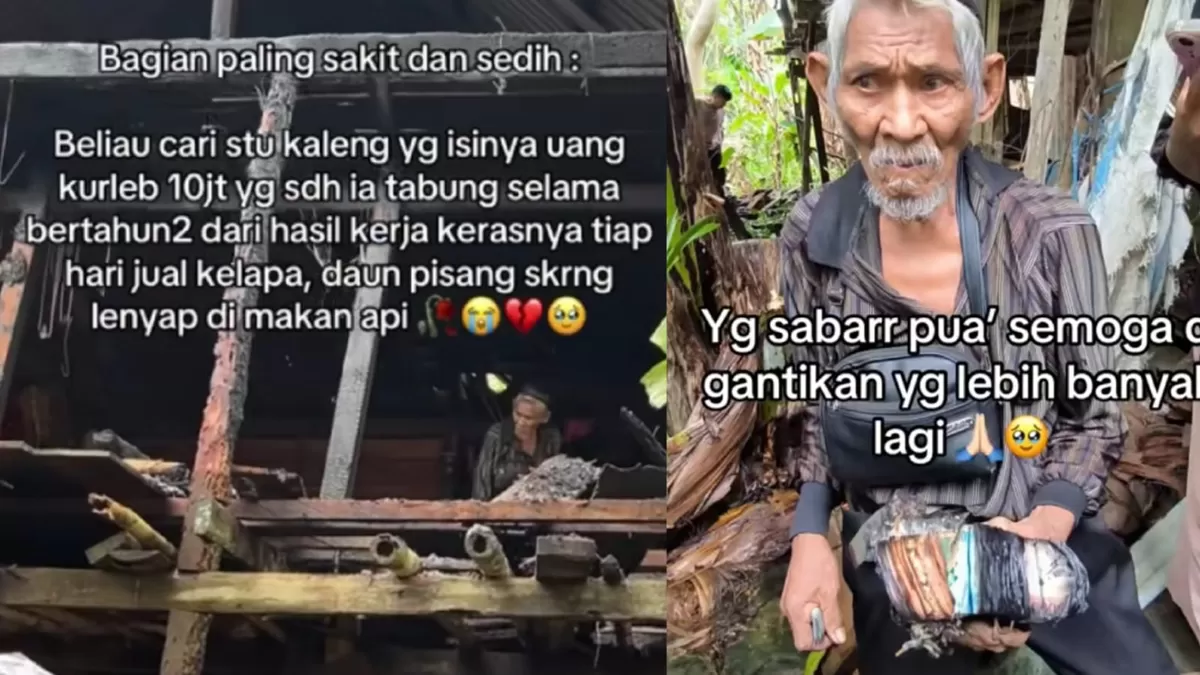 Kakek di Polewali Mandar, Sulawesi Barat menangis saat rumah dan uangnya terbakar. (TikTok/skma28_)