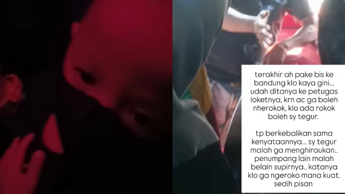 Keluhan seorang ibu yang membawa anak kecil naik bus AC tapi penumpang lain dan sopir merokok. (Instagram/nurohmahkd)