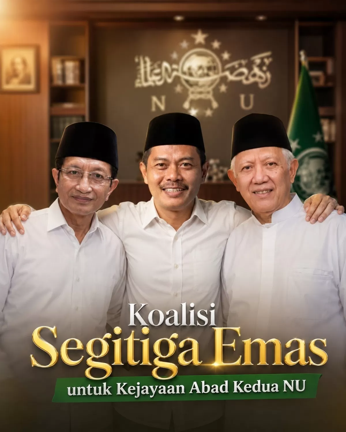 Koalisi KH Imam Jazuli, Gus Kikin, dan Prof Nasaruddin Umar dinilai berpotensi membentuk poros baru jelang Muktamar NU. (dok. Istimewa)