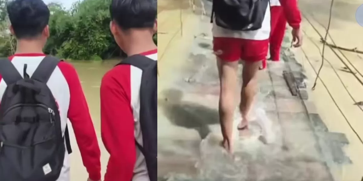 Viral Rombongan Pelajar di Lampung Tengah Bagikan Perjalanan saat ke Sekolah, Harus Lewat Jembatan Kayu yang Sudah Lapuk. (Foto: TikTok @kicrit61)