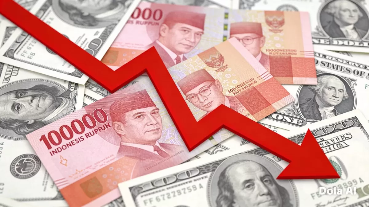 Pergerakan rupiah terhadap Dolar AS ketika pelaku pasar mulai khawatir ancaman resesi global sepanjang 2026 semakin membesar. (Dok. Kreasi Dola AI)