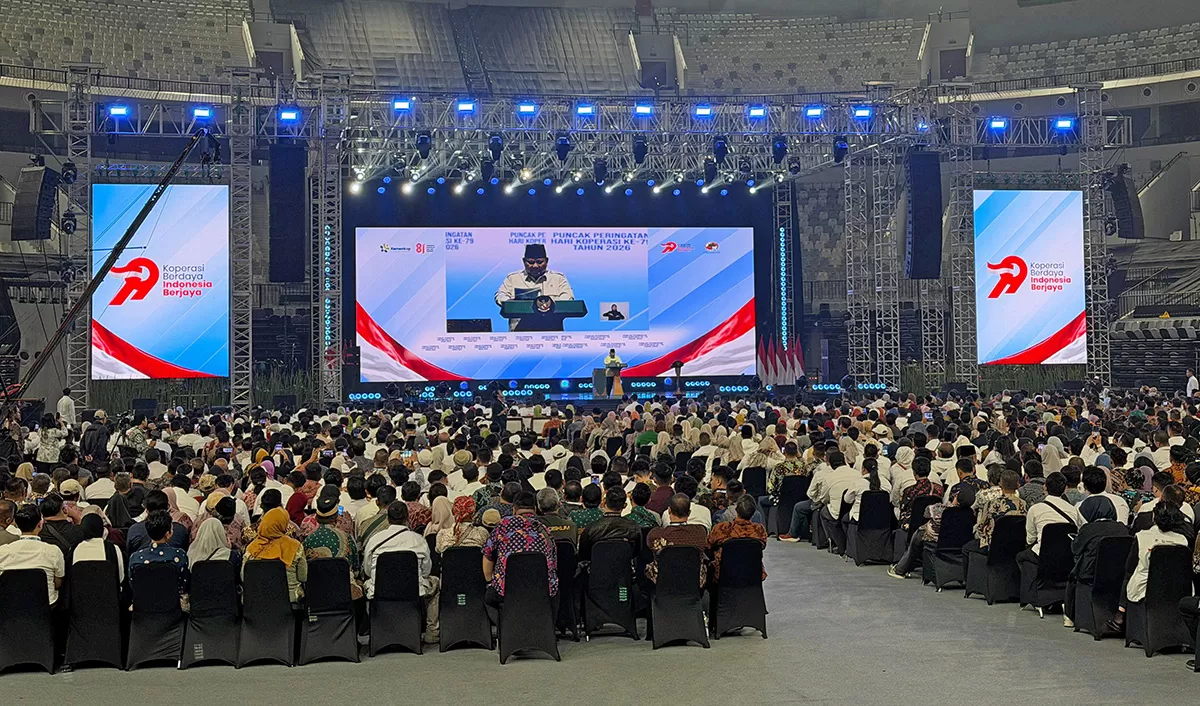 Presiden Prabowo dalam sambutannya pada puncak hari koperasi ke-79 di Jakarta (Frekuensinews.com/Valen)