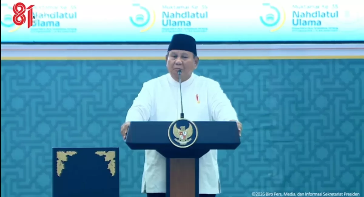 Presiden Republik Indonesia Prabowo Subianto di acara penutupan Muktamar ke-35 NU.. (Dok. Bakom RI)