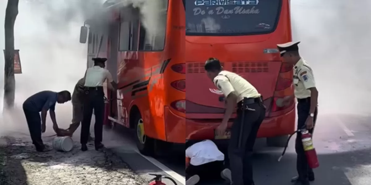 Aksi heroik satpam Bank Rakyat Indonesia (BRI) atasi kebakaran minibus yang terjadi tepat pada area kantornya di Ajibarang, Banyumas, Jawa Tengah. (Instagram.com/@pinkanelydasiska)