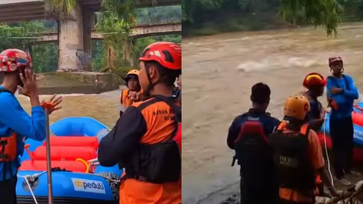 Jenazah siswa SMKN 1 Ciomas ditemukan di aliran Sungai Cisadane, sekitar 27 kilometer dari Jembatan Loji. (Instagram/@bpbd.kotabogor)