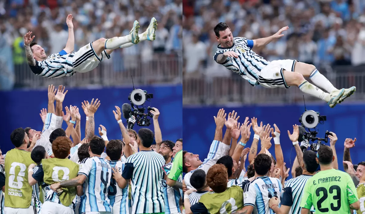 Lionel Messi diangkat rekan-rekannya setelah Argentina kalahkan Mesir. (IG @afaseleccion/Indotren.com)