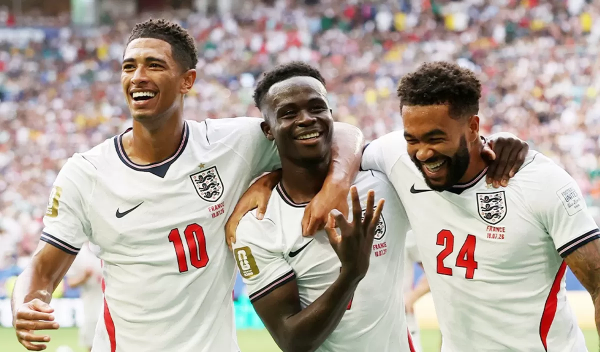 Bukayo Saka cetak hat-trick dan bawa Inggris juara 3 Piala Dunia 2026 setelah kalahkan Prancis 6-4. (IG @england/Indotren.com)