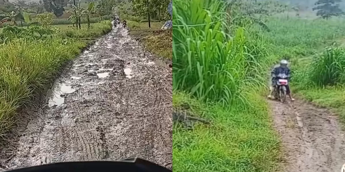 Viral video seorang guru di Grobogan, mengeluhkan akses jalan yang sulit untuk sampai ke sekolah. (TikTok/bu_guru_nieng_kls4)