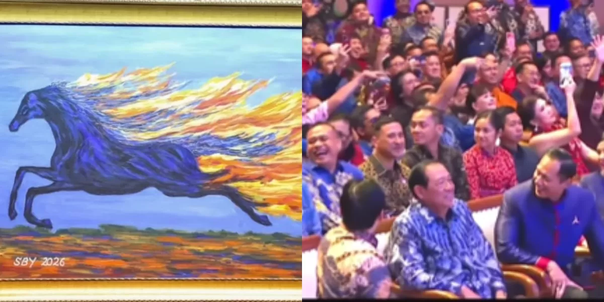 Mengintip lukisan &lsquo;kuda api&rsquo; karya tokoh Presiden ke-6 RI, Susilo Bambang Yudhoyono (SBY) yang laku Rp6,5 miliar di lelang. (Instagram.com/@undercover.id)