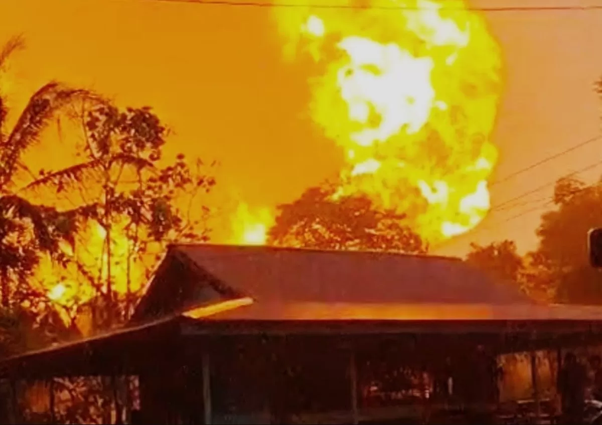 Pipa gas milik PT Trans Gas Indonesia (TGI) meledak&nbsp;di Desa Batu Ampar, Kecamatan Kemuning, Kabupaten Indragiri Hilir, Riau, pada Jumat , 2 Januari 2026. (f: istimewa)