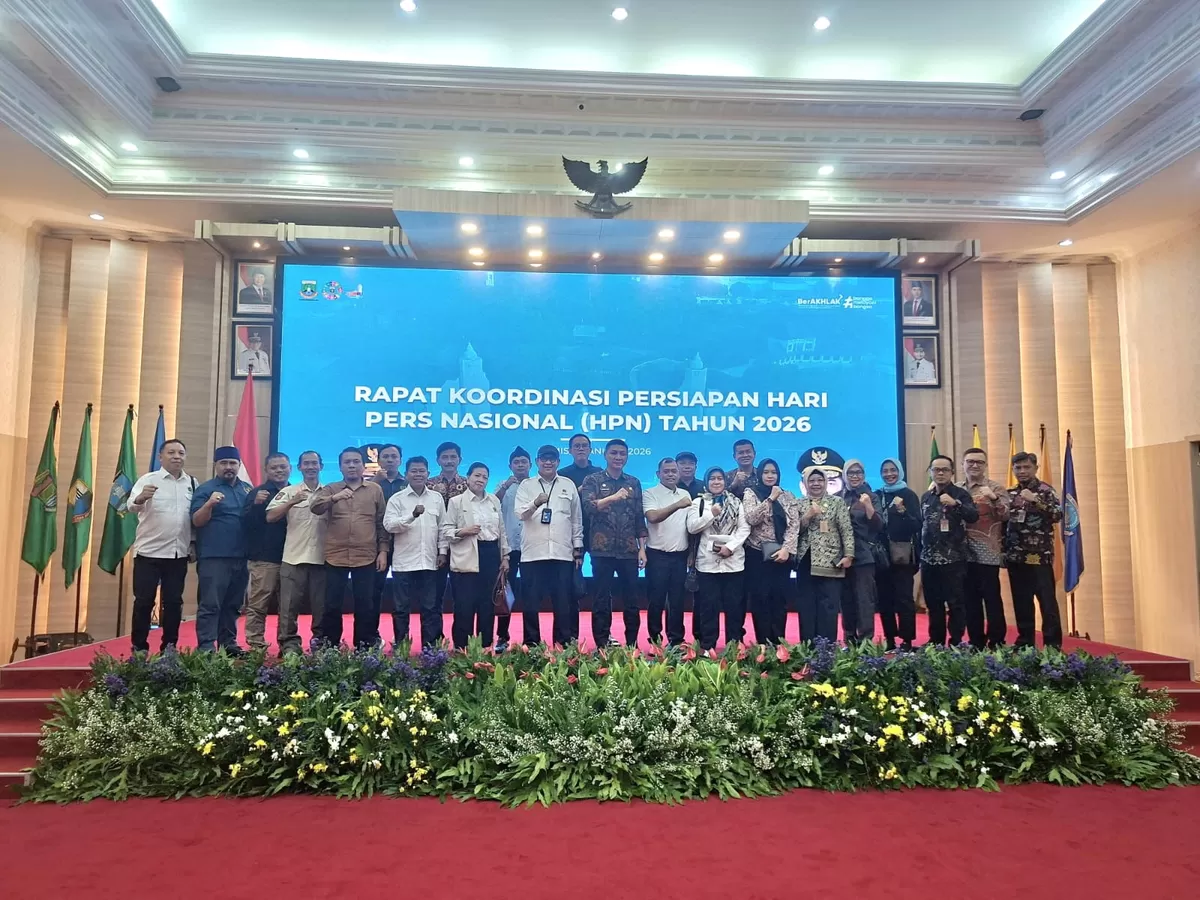 Pemprov Banten bersama panitia HPN 2026 menggelar rakor di Gedung Pendopo Gubenur, KP3B. Kamis (8/1/2026). (f: Ist)