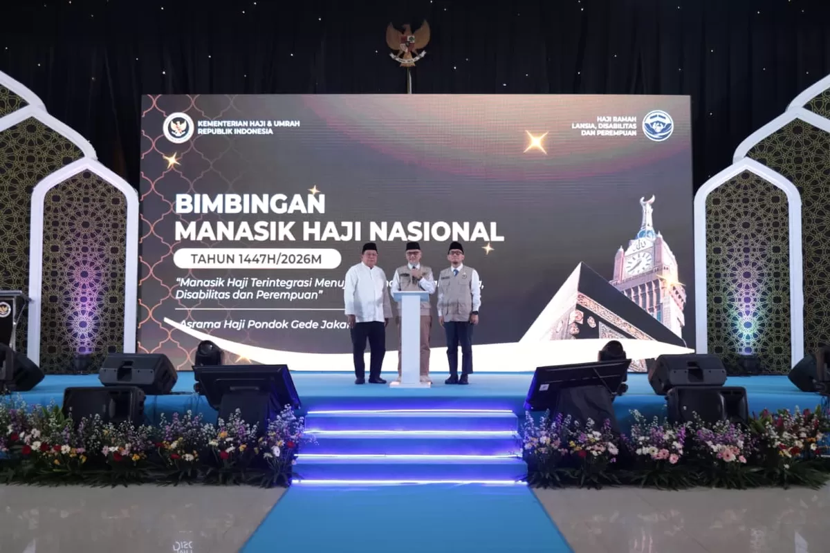 Menhaj Gus Irfan Yusuf memaparkan sejumlah penguatan kebijakan dan inovasi penyelenggaraan haji tahun 1447 H/2026 M dalam kegiatan Bimbingan Manasik Haji Nasional yang digelar di Asrama Haji Pondok Gede, Jakarta, Rabu (11/02/2026). (f: ist)