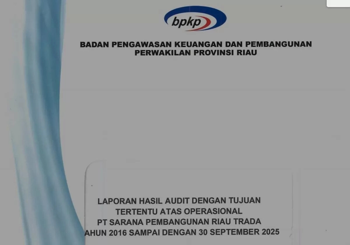 Cover depan Laporan Hasil Audit BPKP Riau terhadap Operasional PT Sarana Pembangunan Riau Trada Tahun 2016 s/d 30 September 2025.
