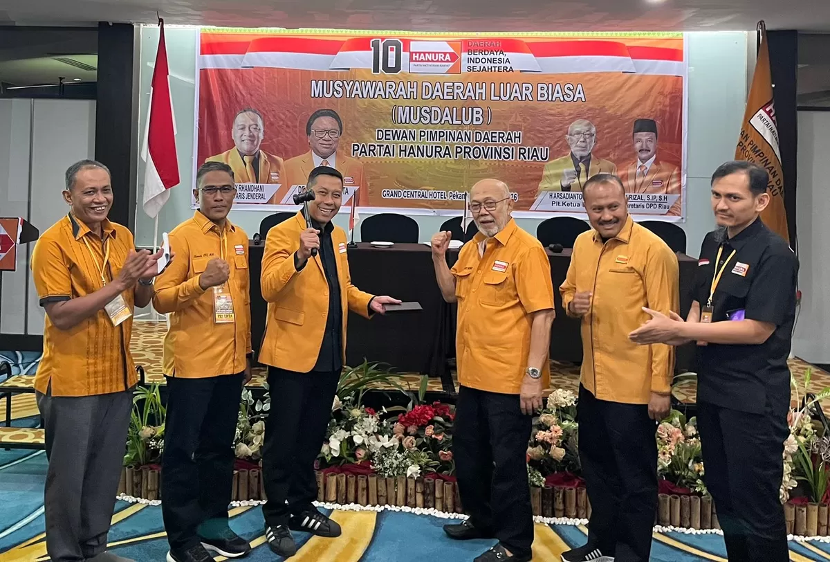 Arsadianto Rachman dipilih secara aklamasi sebagai Ketua DPD Partai Hanura Provinsi Riau periode 2025-2023, dalam Musdalub Hanura Riau, pada Kamis, 9 April 2026.