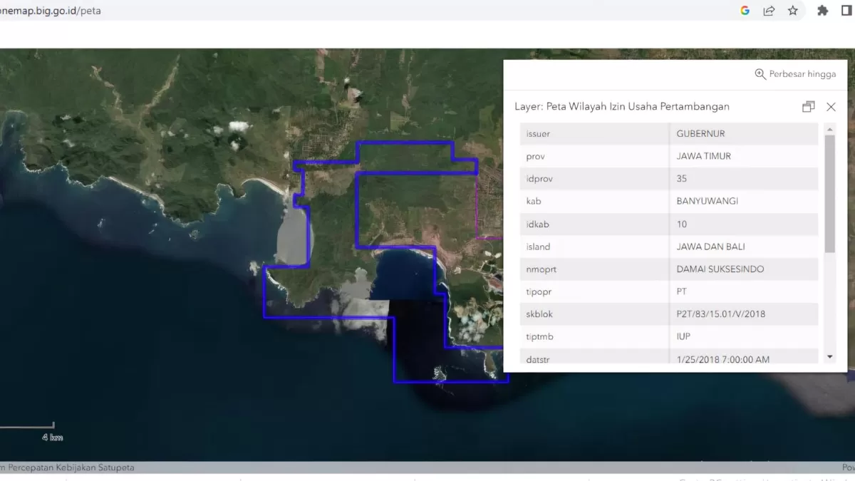 Gambar yang memperlihatkan WIUP pada IUP Eksplorasi PT DSI yang diduga mencaplok pulau-pulau kecil. (f: onemap)
