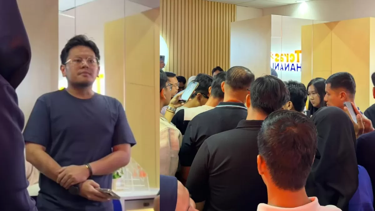 Bos Hanania Travel, ASF yang kini jadi tersangka penipuan umrah saat menemui calon jemaah yang datangi kantornya. (f: Threads/dwiutariri)