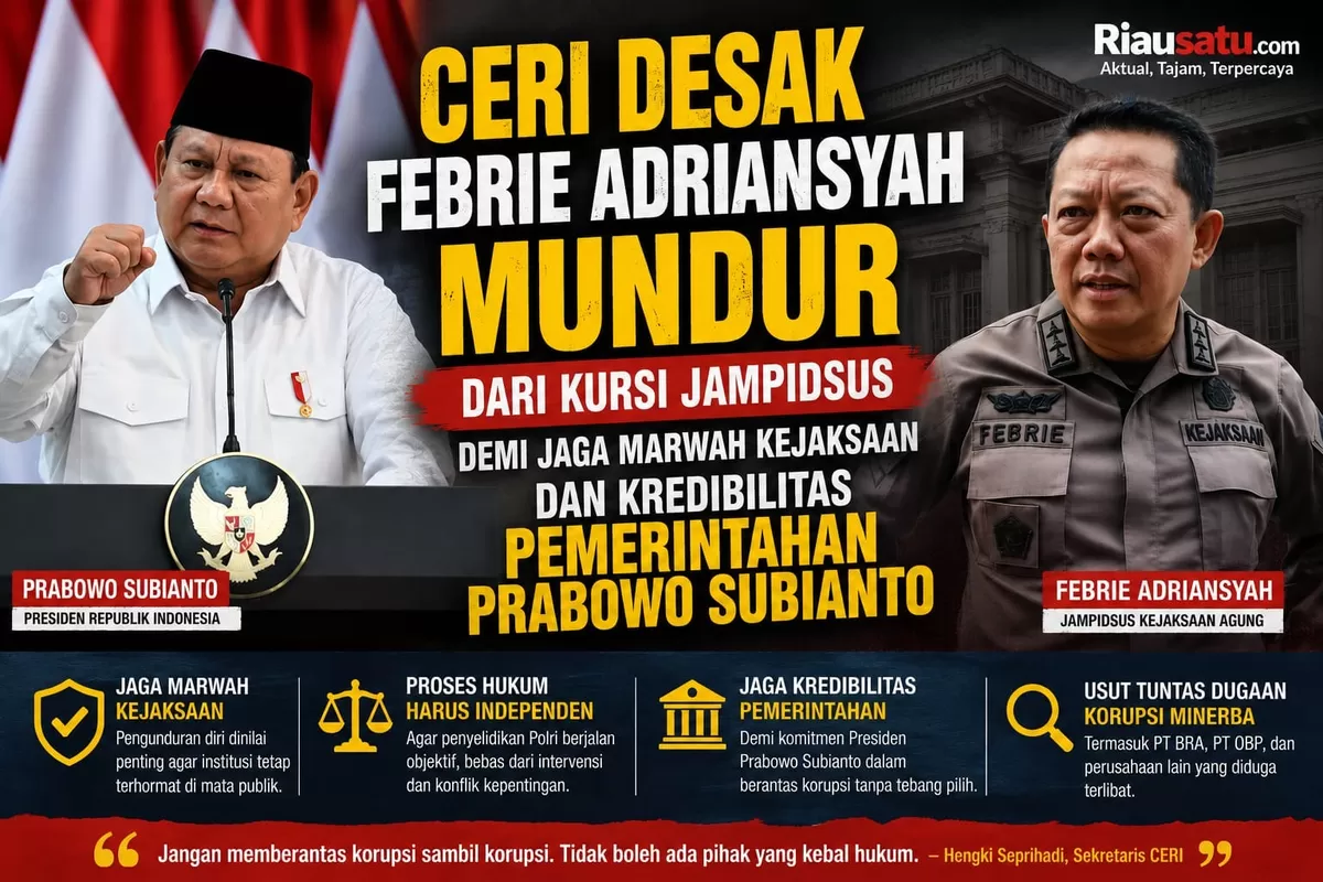 CERI Desak Febrie Adriansyah Mundur dari Kursi Jampidsus Demi Jaga Marwah Kejaksaan dan Kredibilitas Pemerintahan Prabowo Subianto.