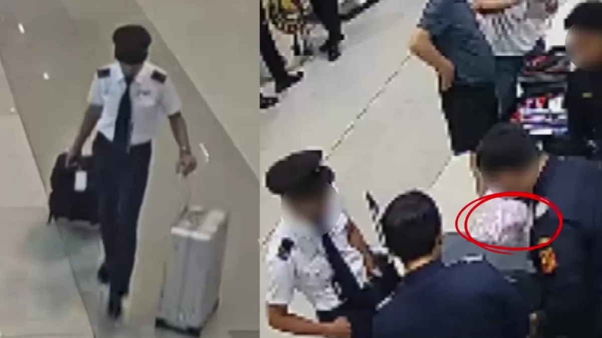 Foto : Rekaman CCTV saat kopilot dari Malaysia terciduk bawa 26 kilogram ekstasi. (Instagram/bcsoetta)