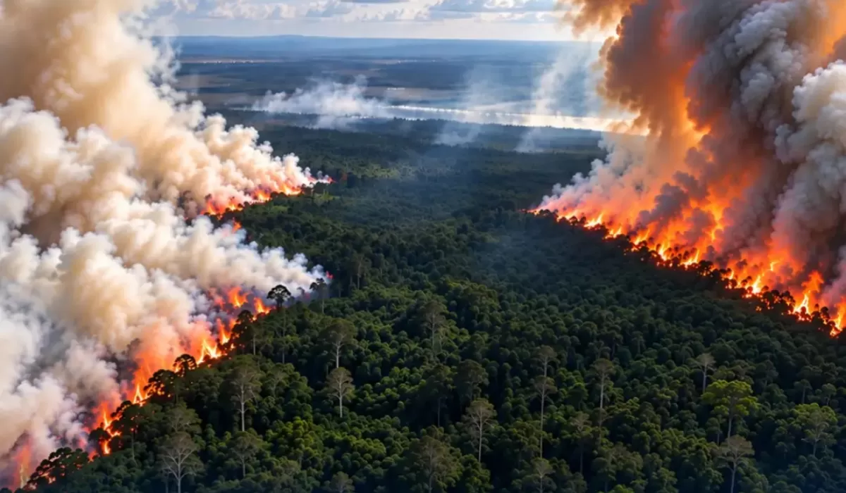 Kebakaran hutan Taman Nasional Tanjung Puting mengancam habitat orangutan di Kalimantan Tengah. (HukamaNews.com / Instagram @sociomind.co)