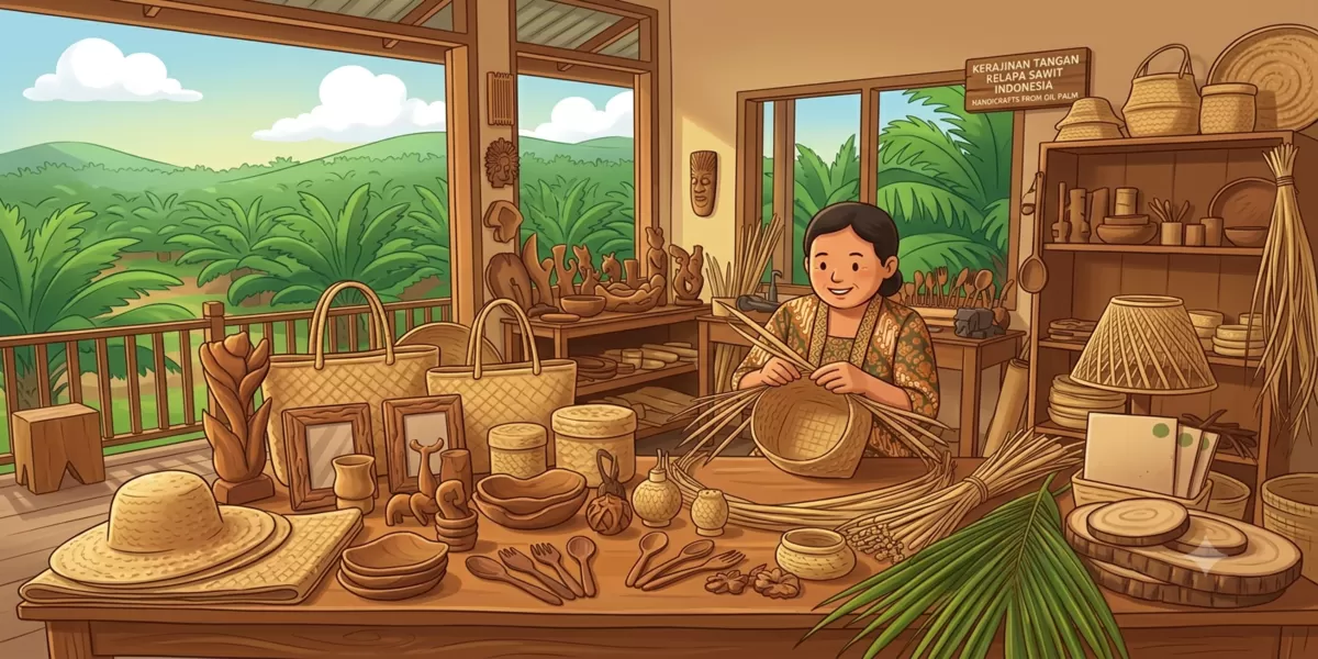 Ilustrasi produk kerajinan tangan berbahan kelapa sawit. (Kalimantansatu.com/Dok. Gemini AI)